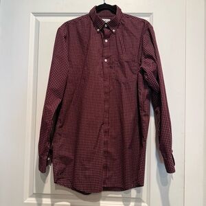 LL Bean Men’s Size Medium Tall Button Up Shirt Maroon Plaid Cotton